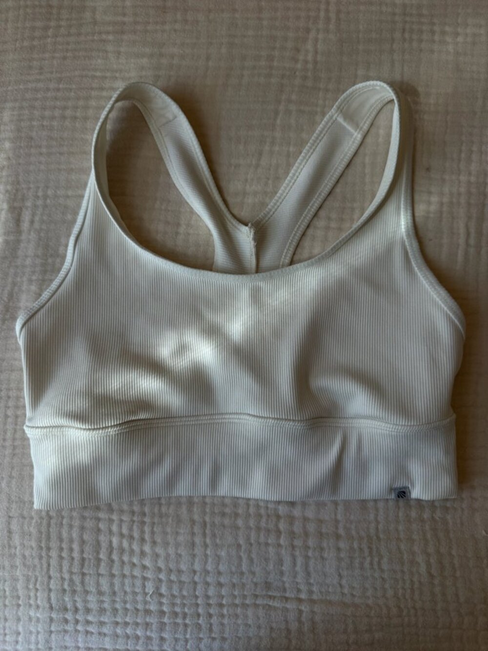 Cream Ribbed X-Back Sports Bra - Sz M